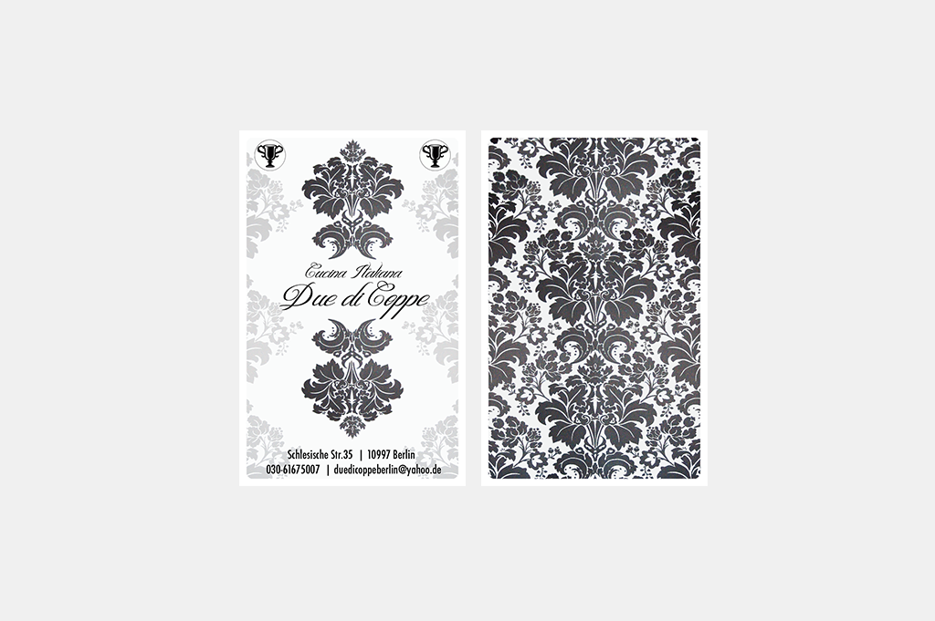 Due di Coppe ° Visitenkarte für ein italienisches Restaurant