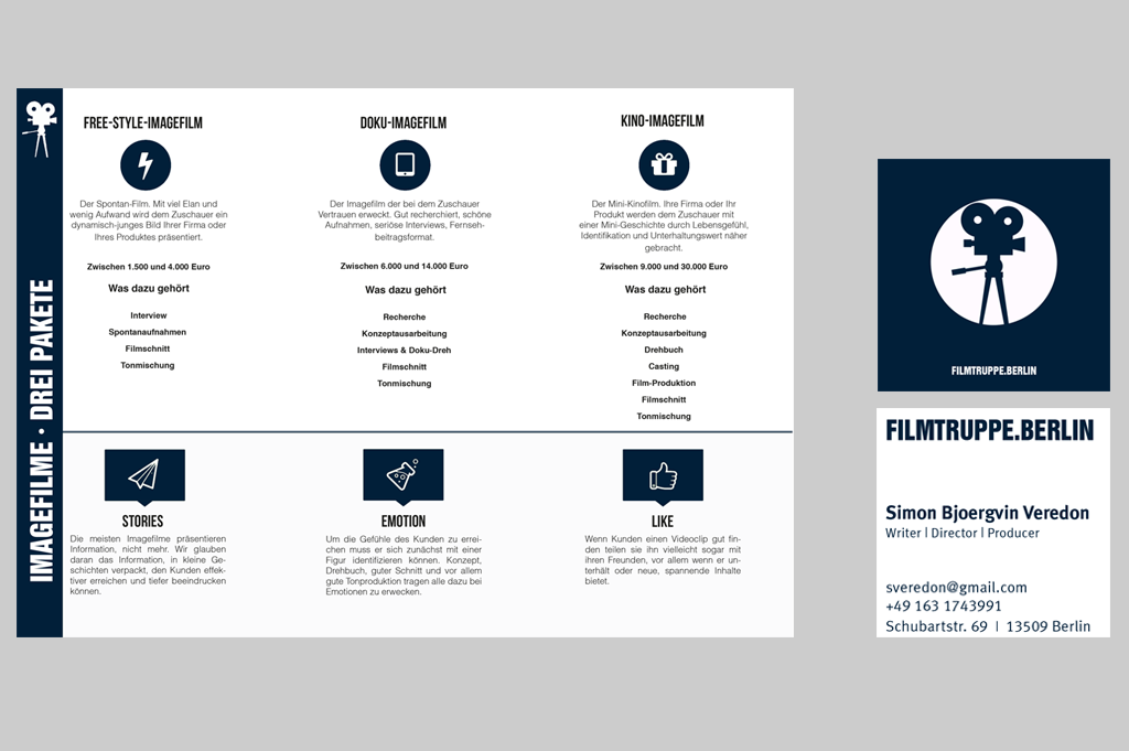 Filmtruppe ° Infobroschüre und Visitenkarte